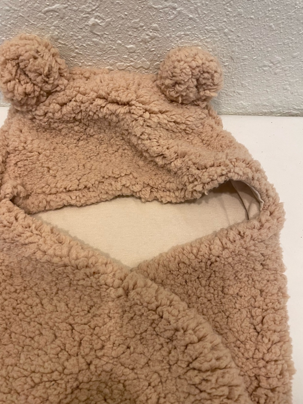 Cozy Teddy Hooded Baby One-Piece Bodysuit in Beige